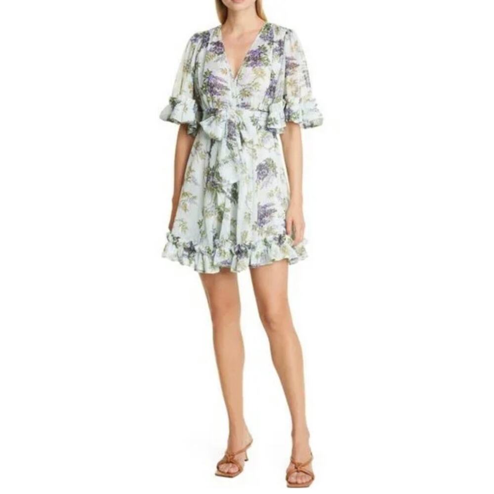 byTiMo Ruffle Chiffon Floral Print Mini Dress in Wallpaper Size S‎ NWT